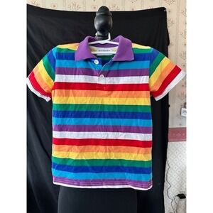 Mud Kingdom Kids Rainbow Stripe Polo Shirt Short Sleeve Multi Color Size 120